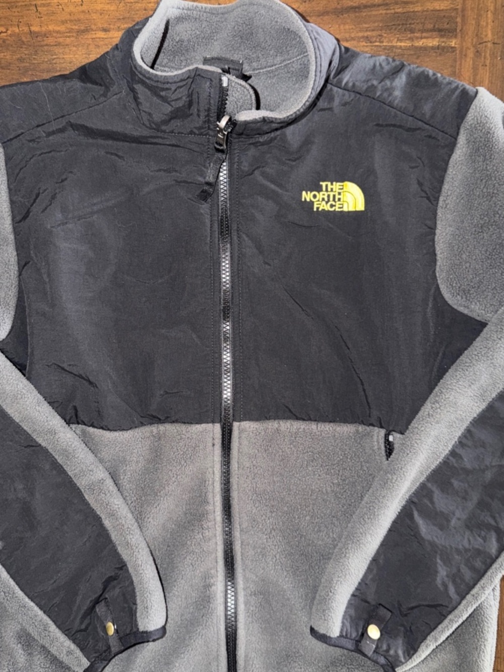 The North Face Kids Denali Full Zip Fleece Jacket Large Grey Black Yellow Logo